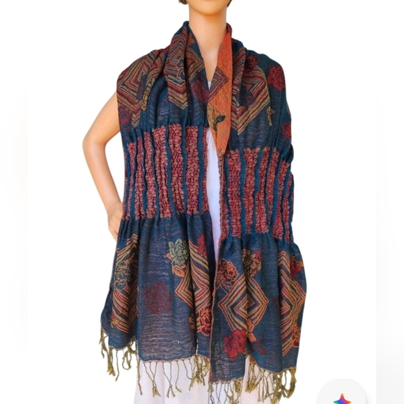 Multicolor Pashmina Cotton Rayon Ruffle Scarf Wrap Shawl Geometric Floral Print - Picture 1 of 16